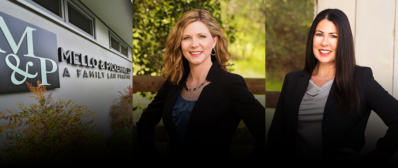 Portraits of Jennifer A. Mello and Traci J. Pickering beside their firm's signboard, Mello & Pickering, LLP